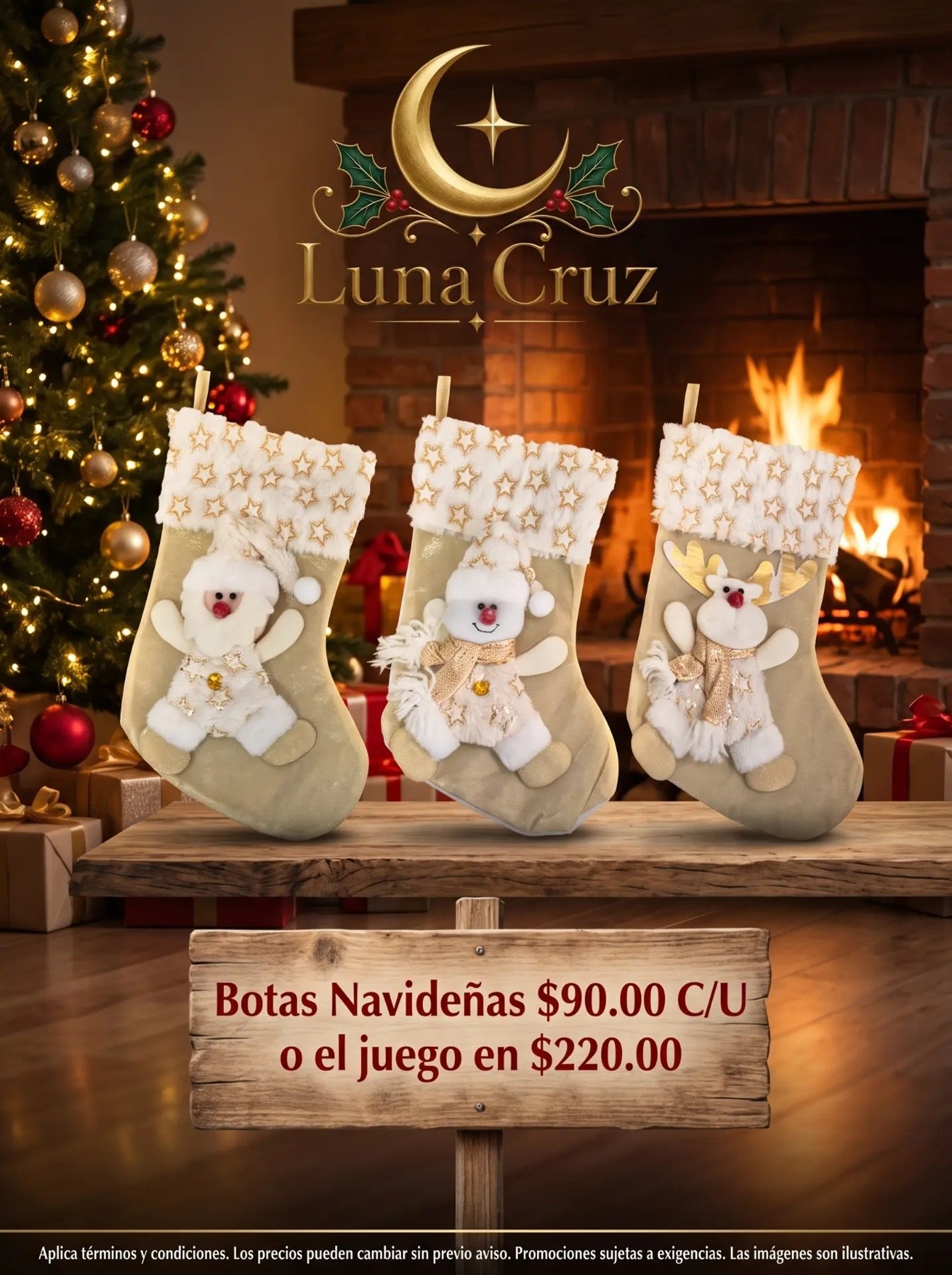 Botas navideñas doradas